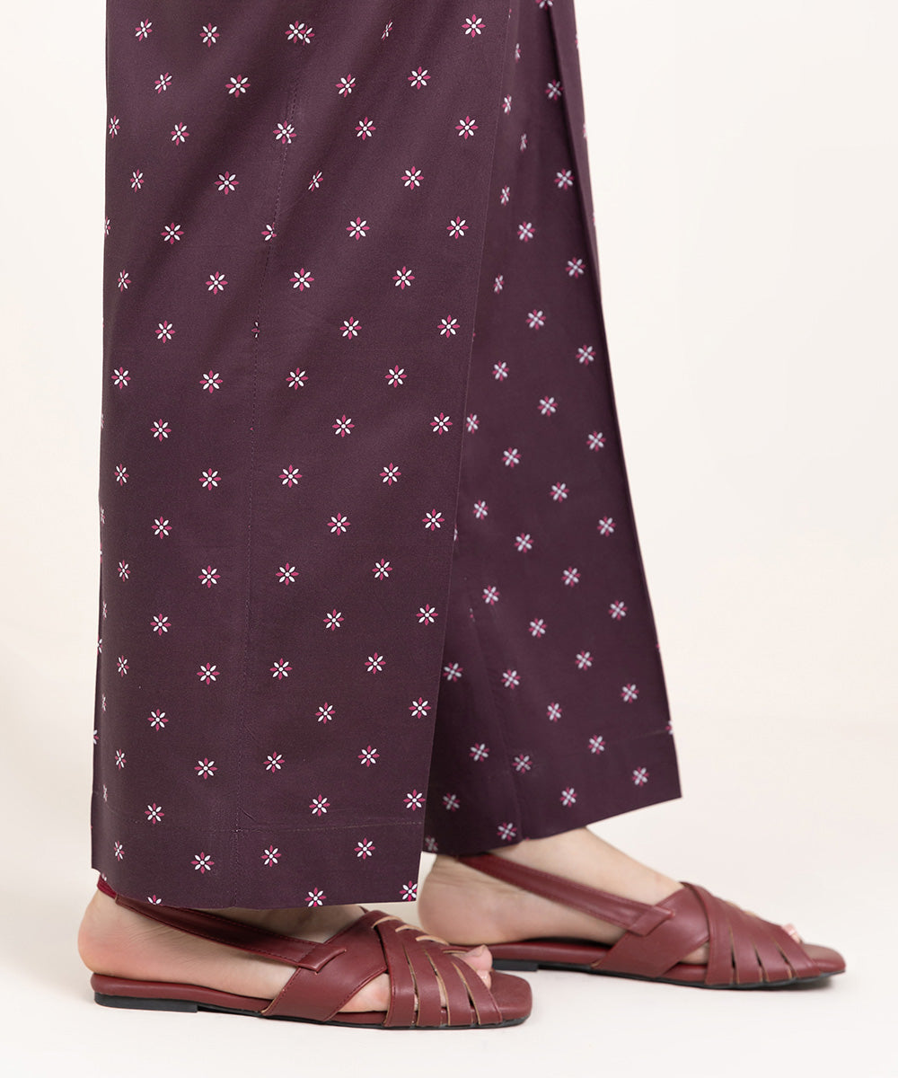 Women's Pret Cambric Printed Purple Straight Pants