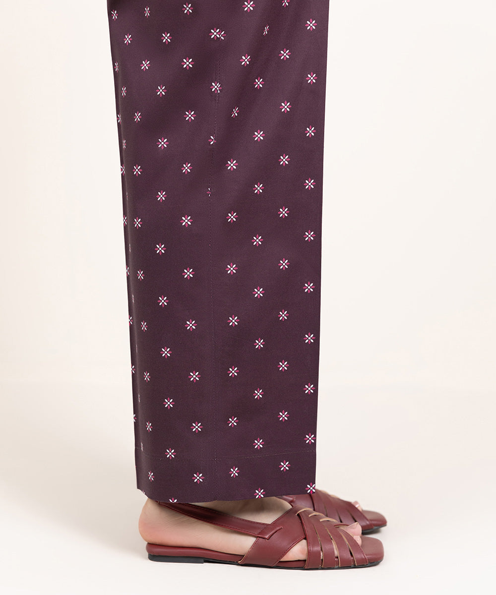 Women's Pret Cambric Printed Purple Straight Pants