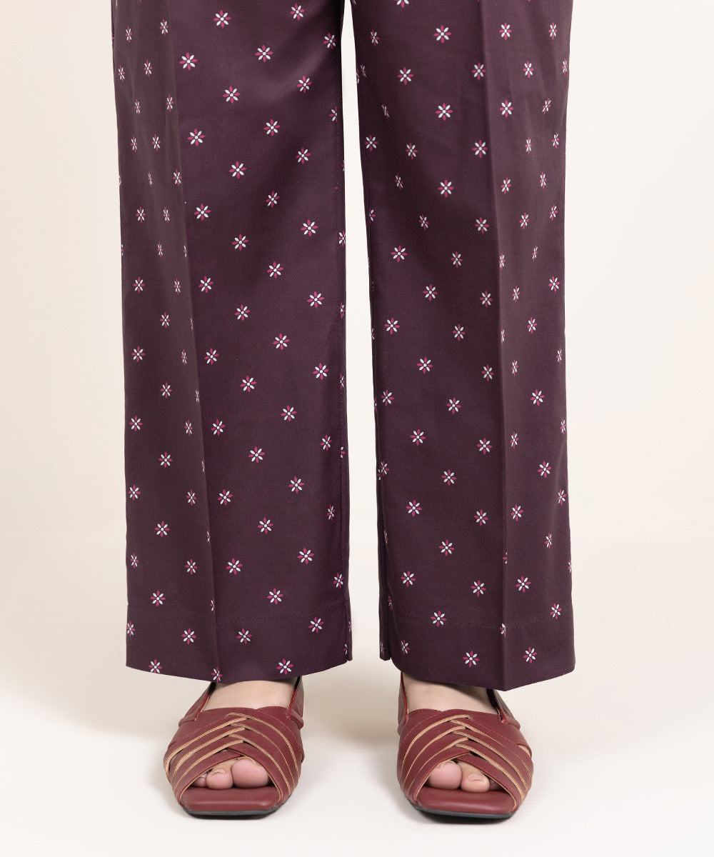 Women's Pret Cambric Printed Purple Straight Pants