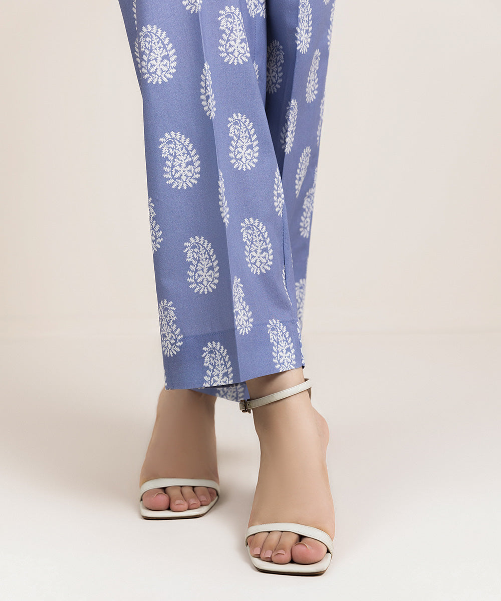 Women's Pret Cambric Printed Blue Straight Pants