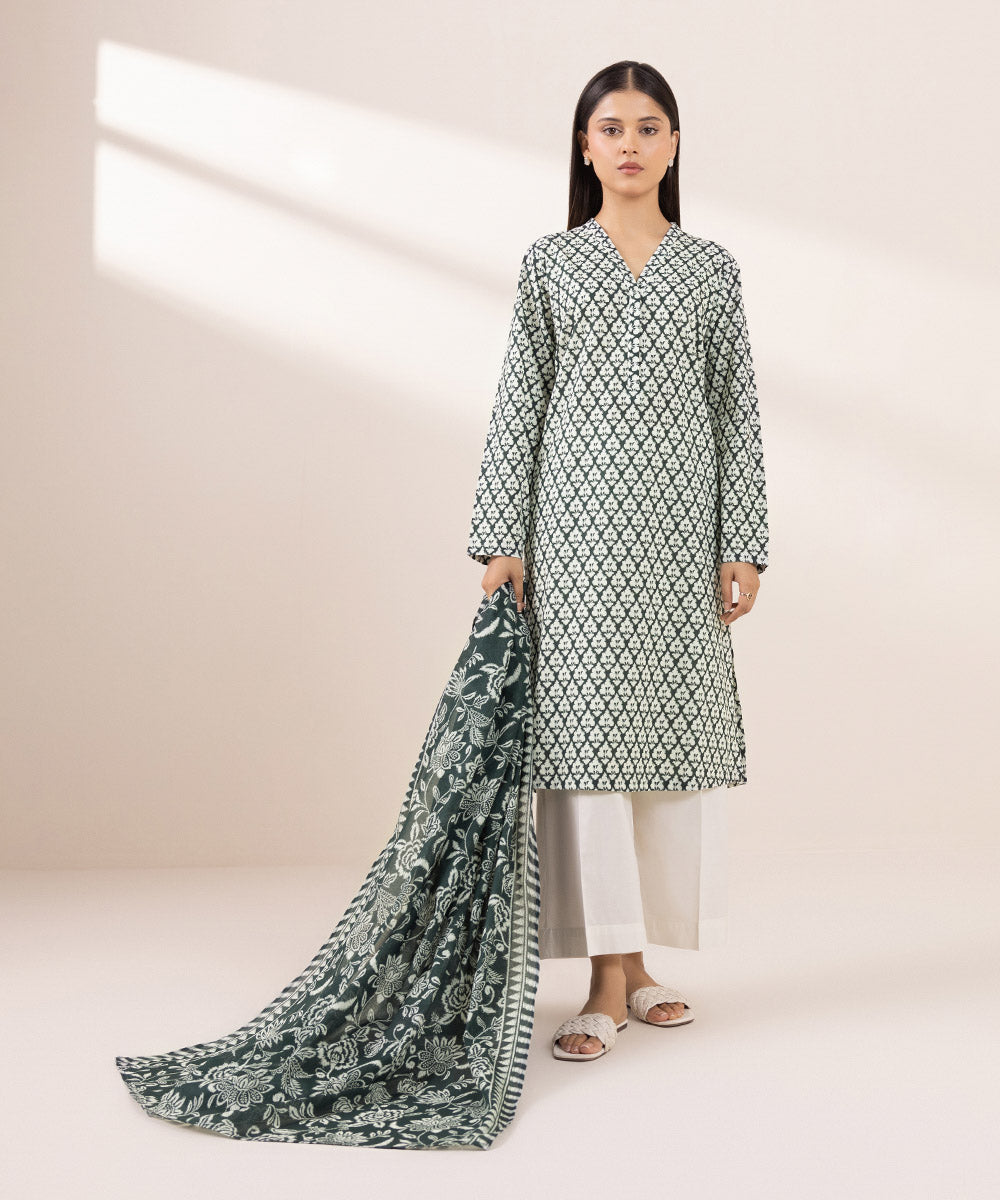 Fine Voile Green Printed Dupatta