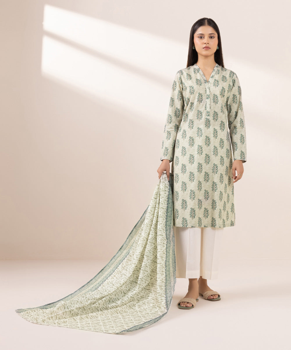 Fine Voile Green Printed Dupatta