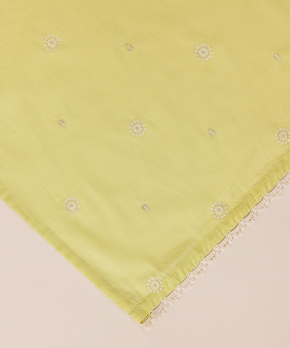 Textured Voile Yellow Embroidered Dupatta