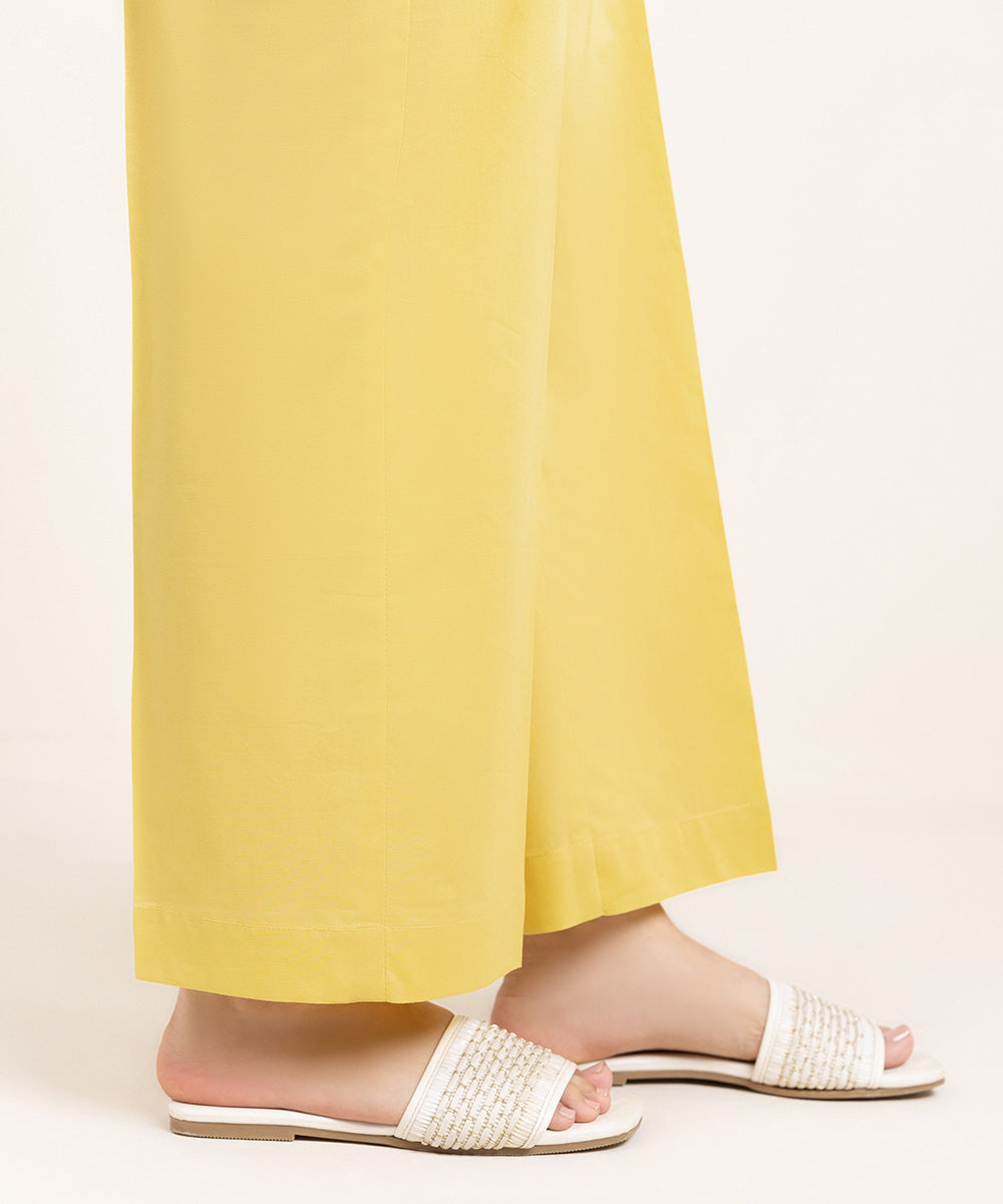 Women's Pret Cambric Solid Yellow Straight Pants