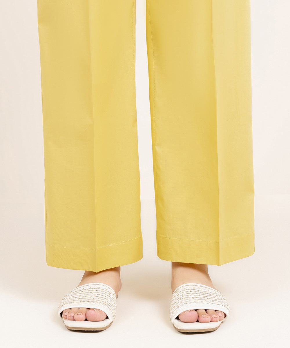 Women's Pret Cambric Solid Yellow Straight Pants