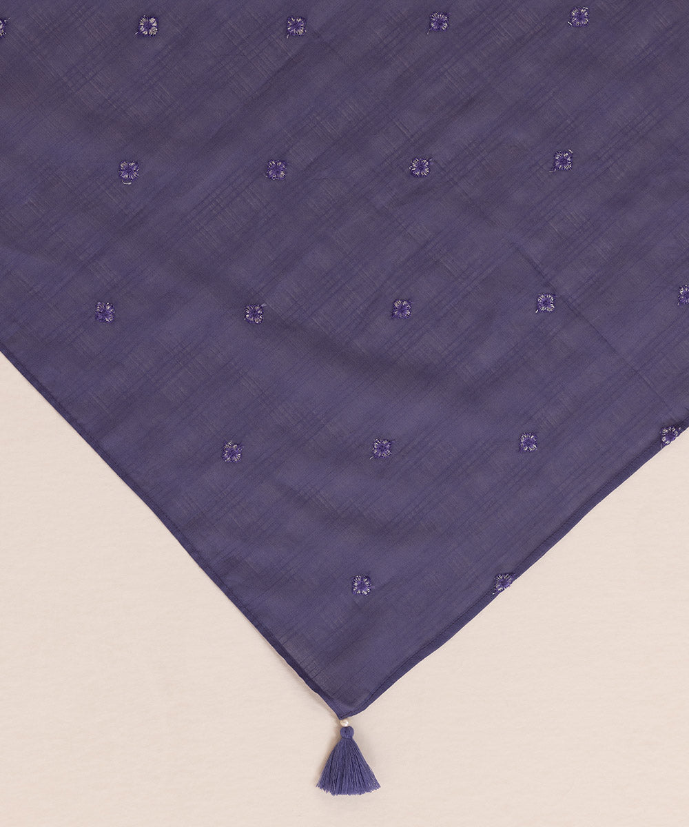 Textured Voile Purple Embroidered Dupatta