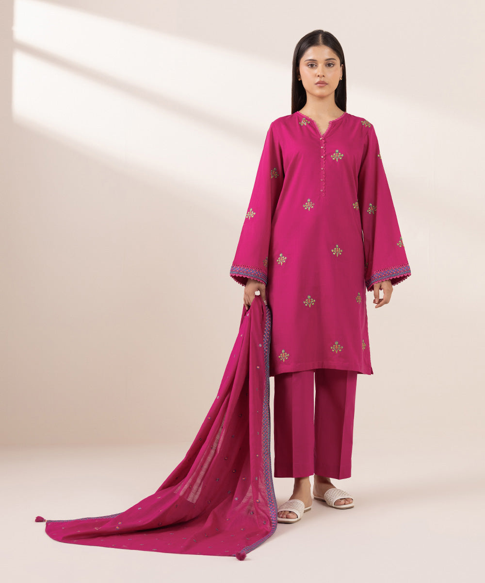 Textured Voile Pink Embroidered Dupatta