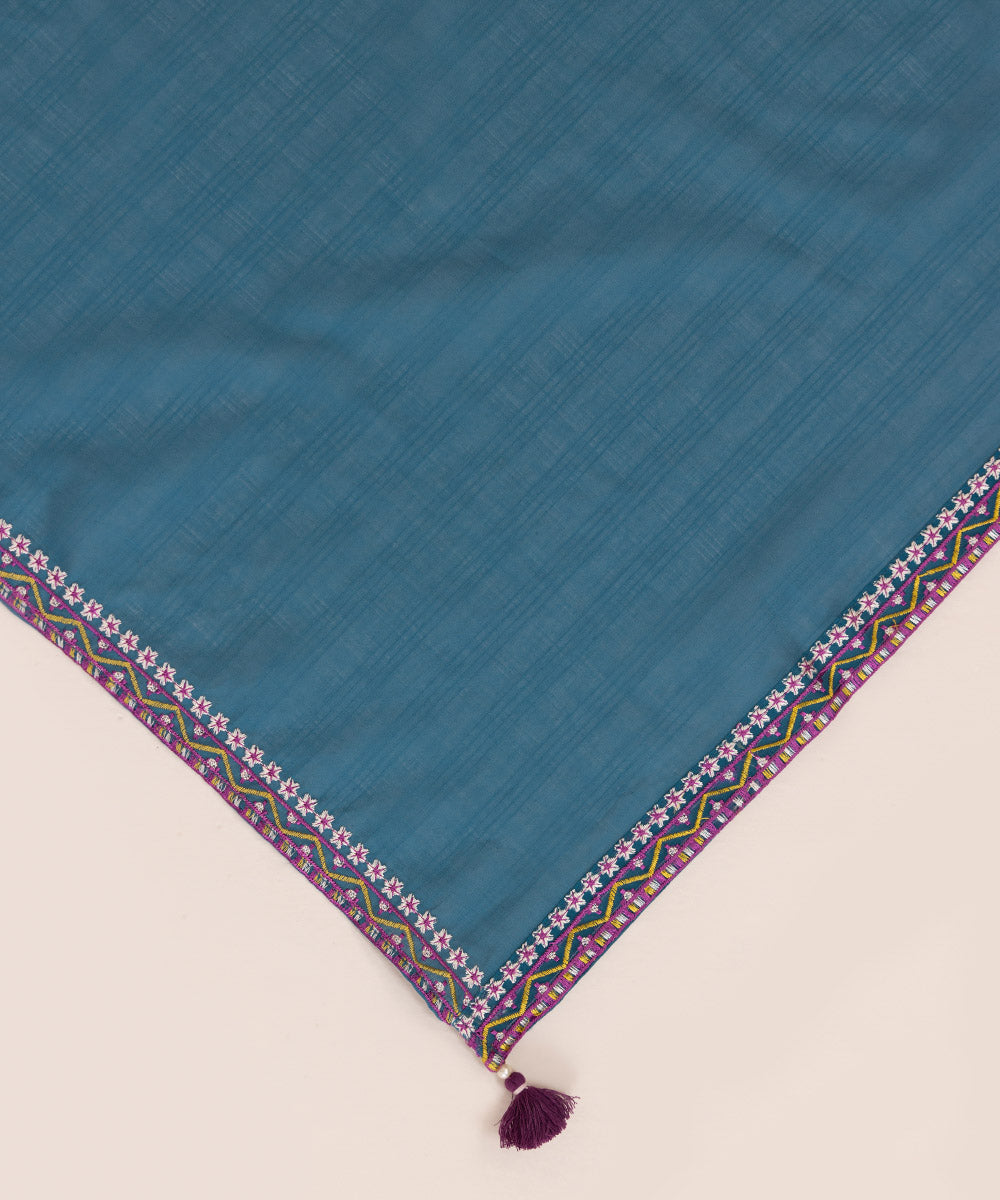 Textured Voile Blue Embroidered Dupatta