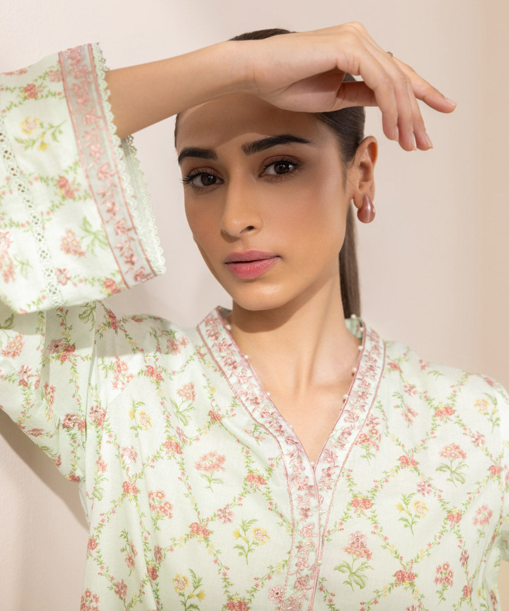 Women's Pret Lawn Printed Embroidered Green Straight Shirt