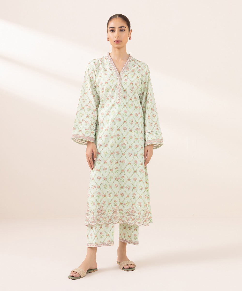 Women's Pret Lawn Printed Embroidered Green Straight Shirt