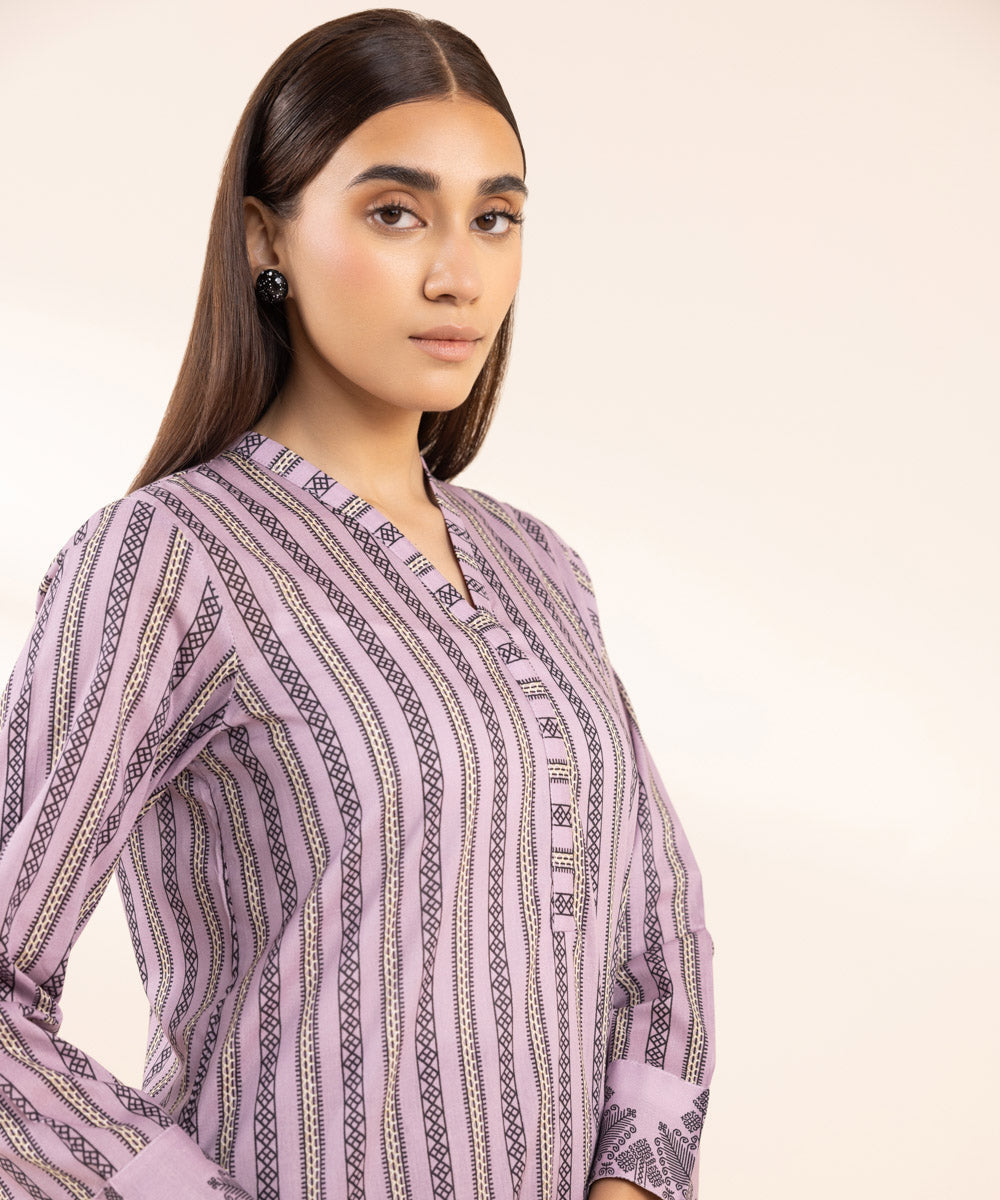 Women's Pret Lawn Printed Purple Straight Shirt