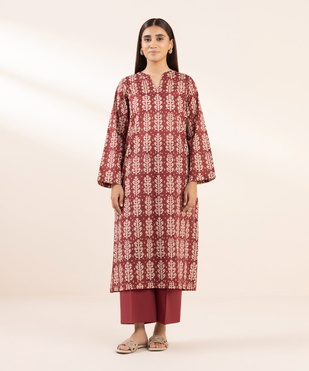 Women's Pret Lawn Printed Red Straight Shirt