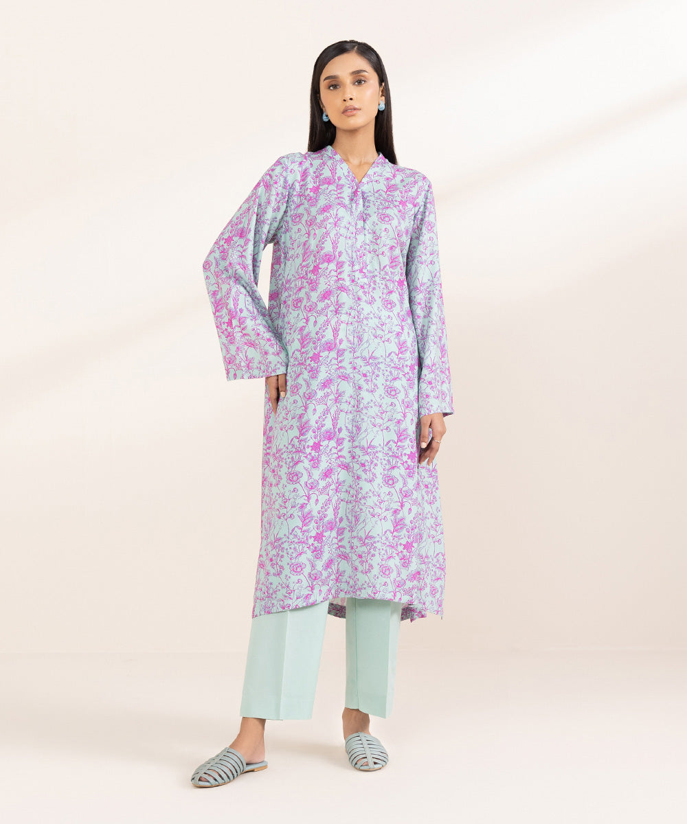 Women's Pret Arabic Lawn Printed Purple A-Line Shirt