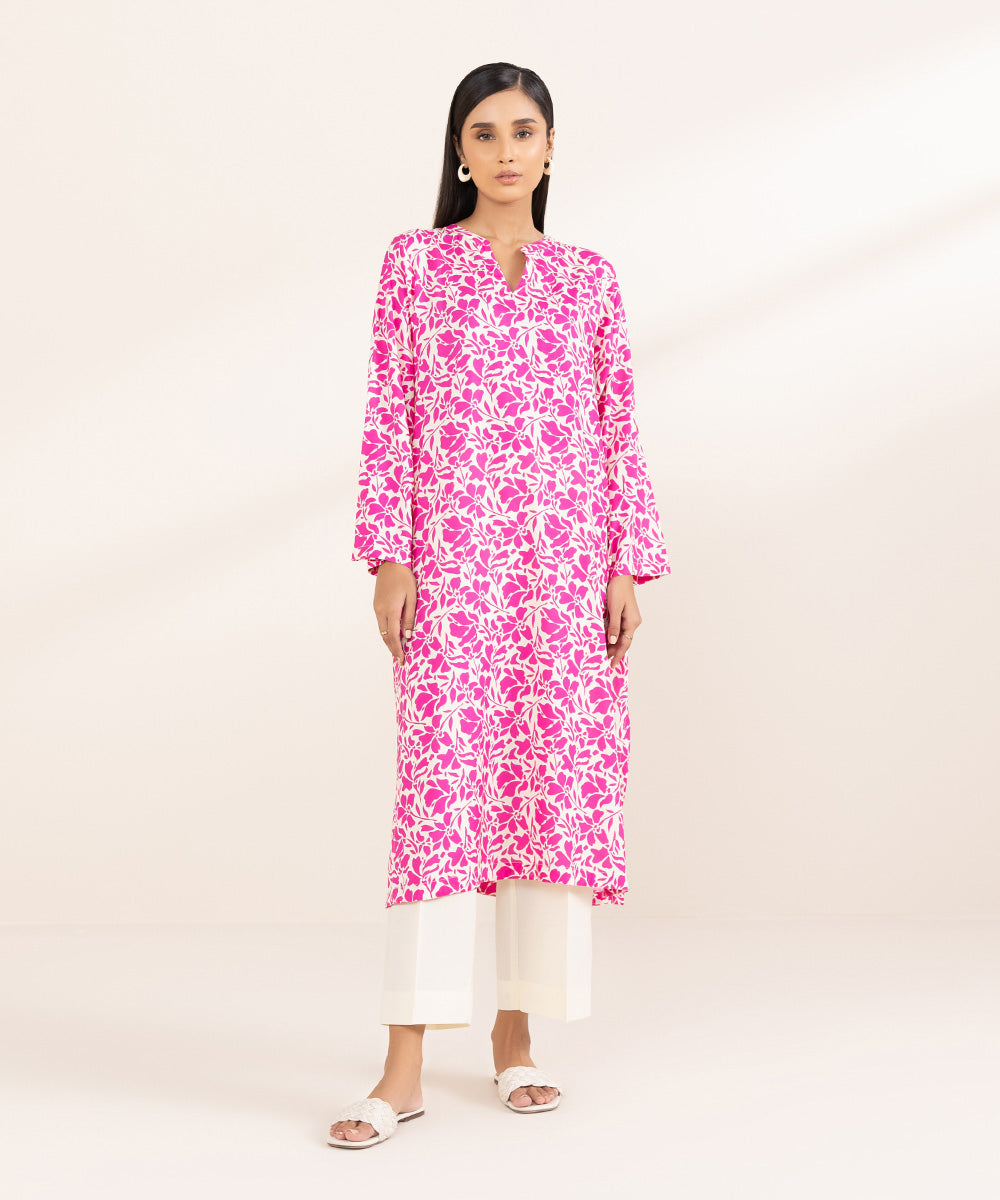 Women's Pret Arabic Lawn Printed Pink Straight Shirt