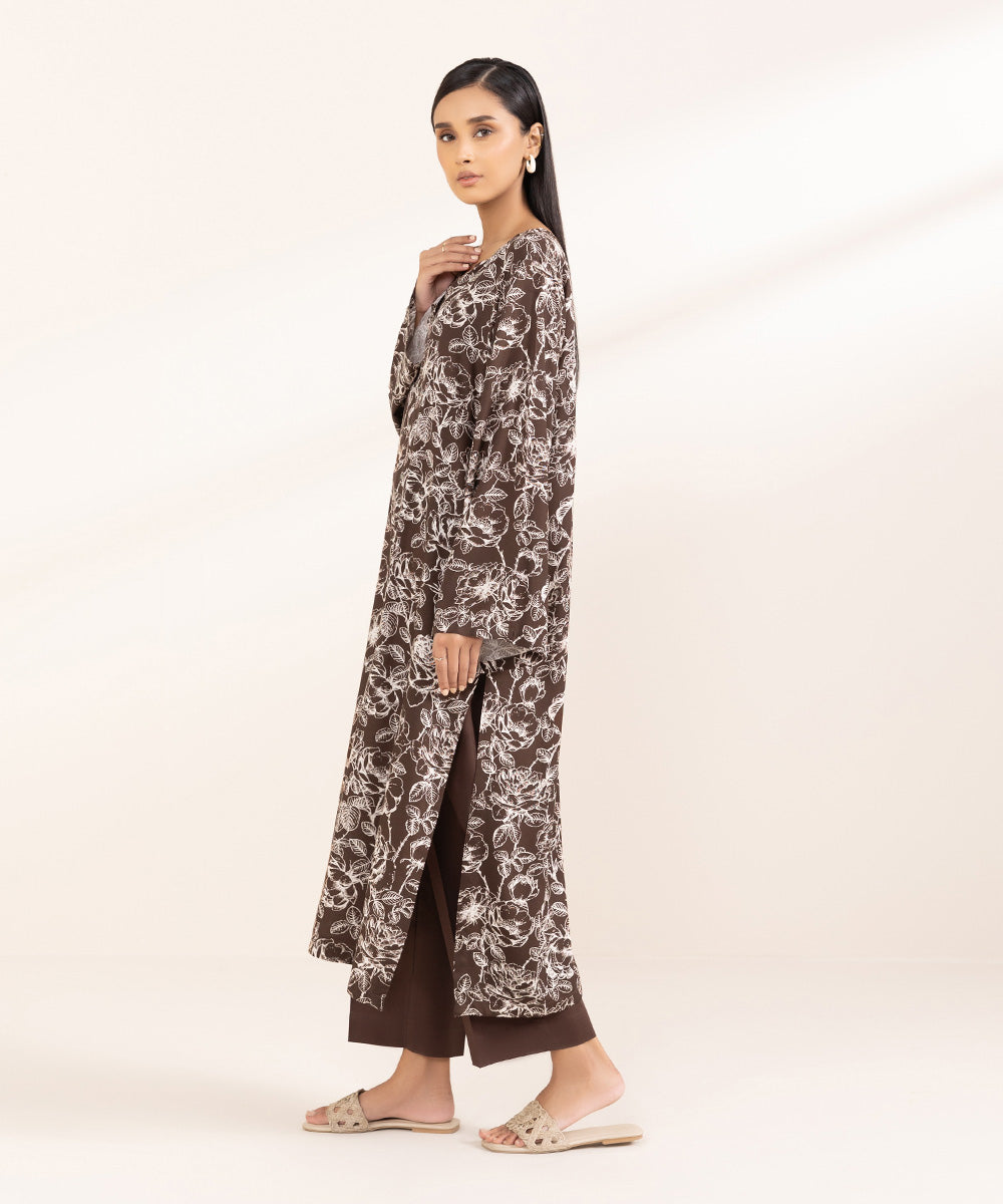 Women's Pret Arabic Lawn Printed Brown Straight Shirt