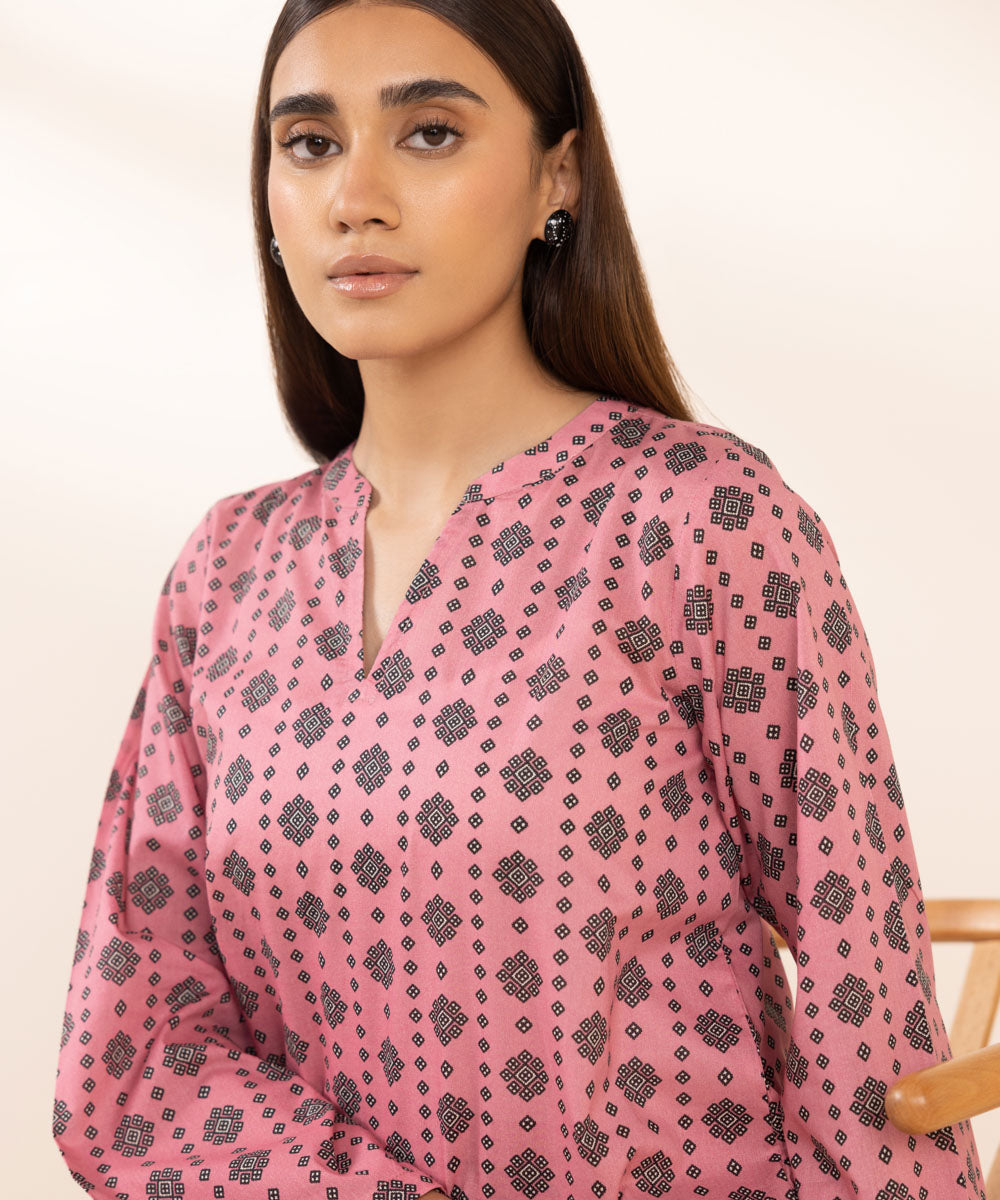 Women's Pret Lawn Printed Pink Straight Shirt