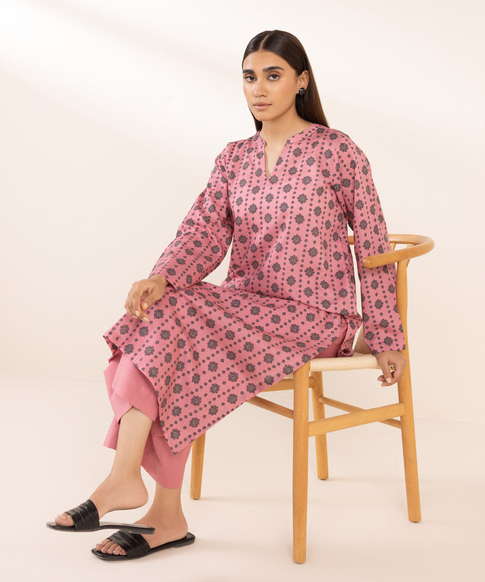 Women's Pret Lawn Printed Pink Straight Shirt