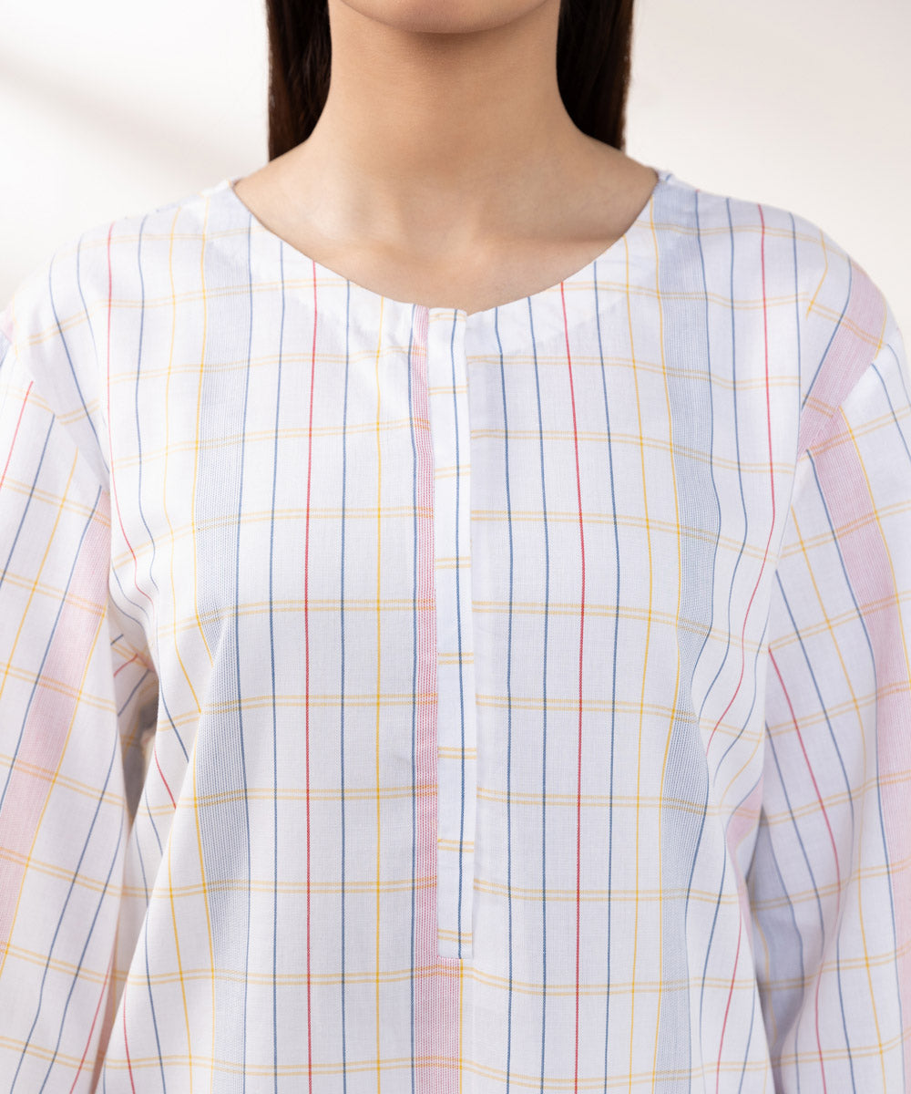 Women's Pret Yarn Dyed Cotton Solid White Straight Shirt