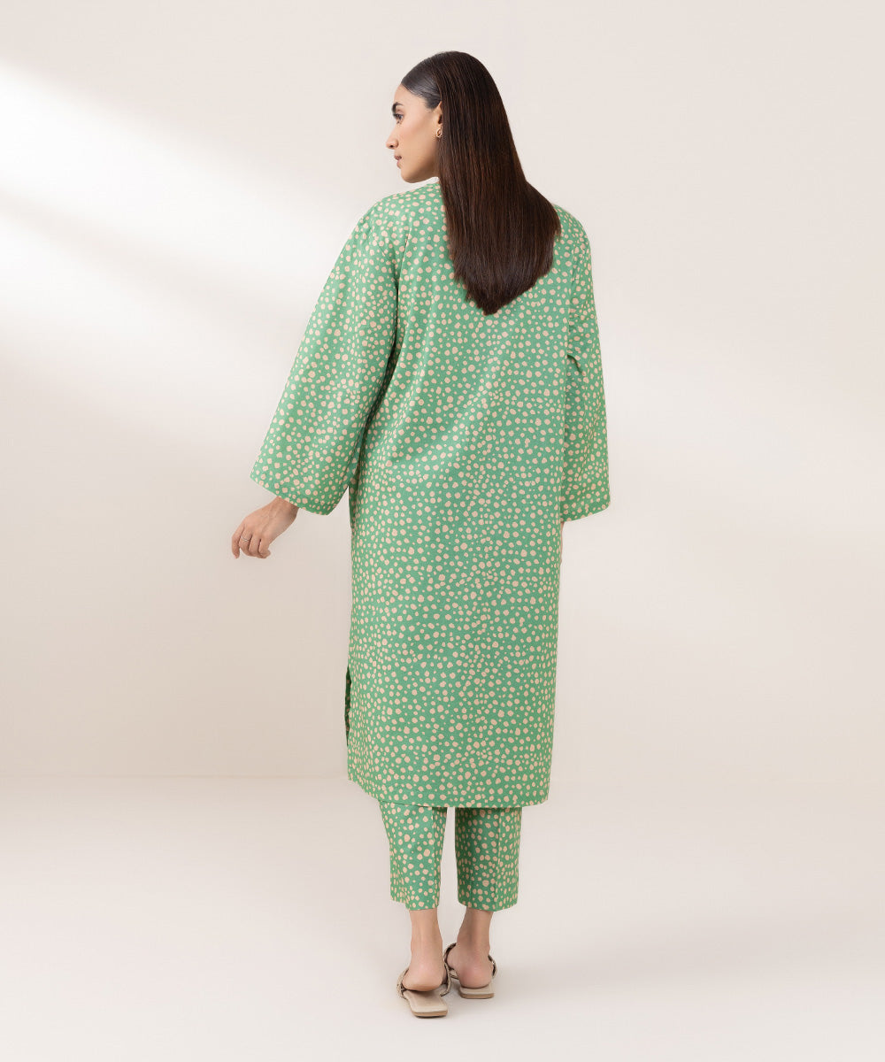 Women's Pret Cambric Printed Green Straight Shirt