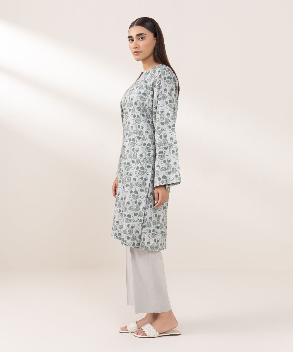 Women's Pret Cotton Viscose Printed Grey Boxy Shirt