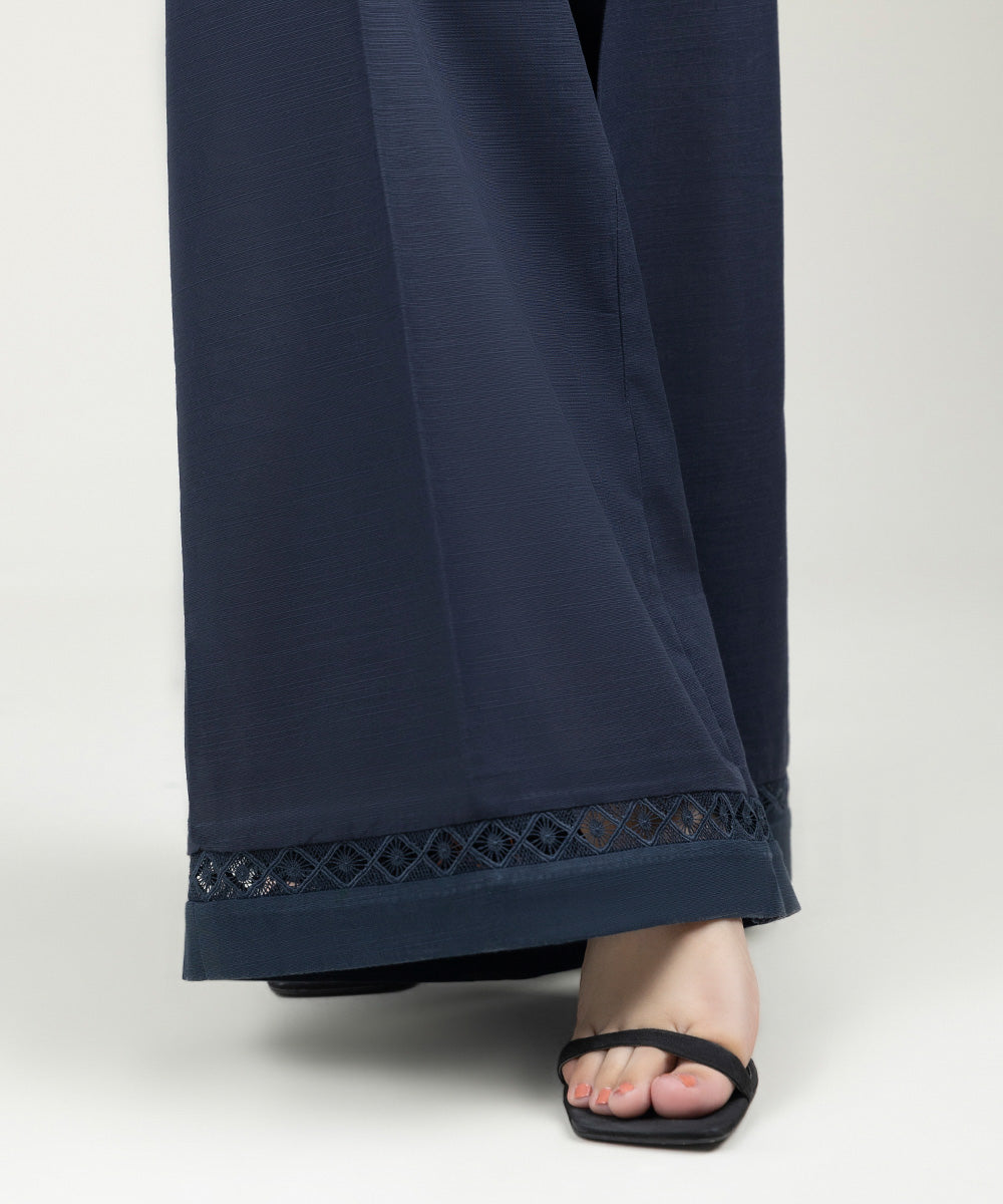 Women's Pret Khaddar Solid Navy Blue Flared Pants