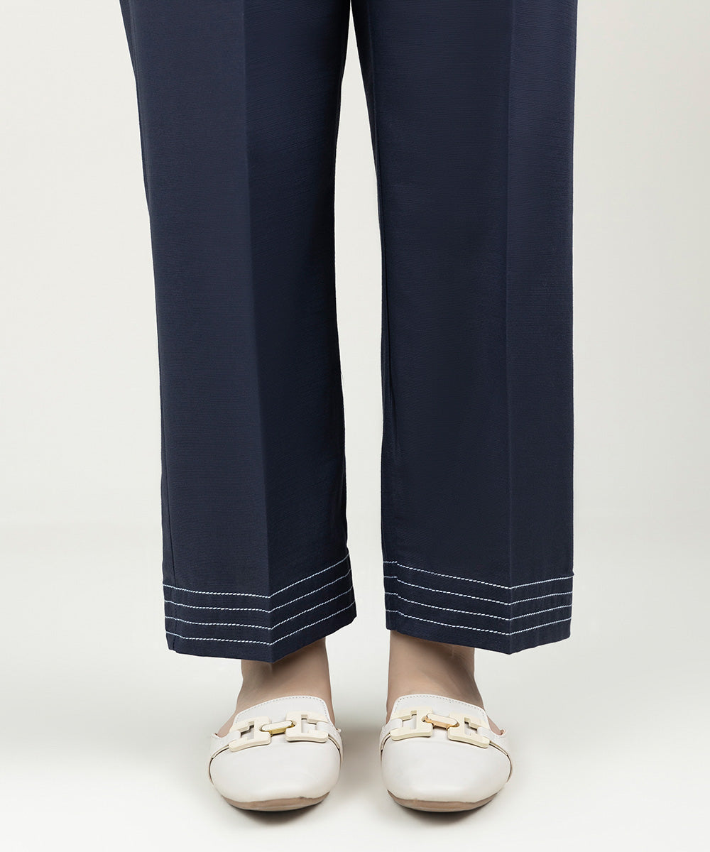 Women's Pret Khaddar Solid Navy Blue Straight Pants