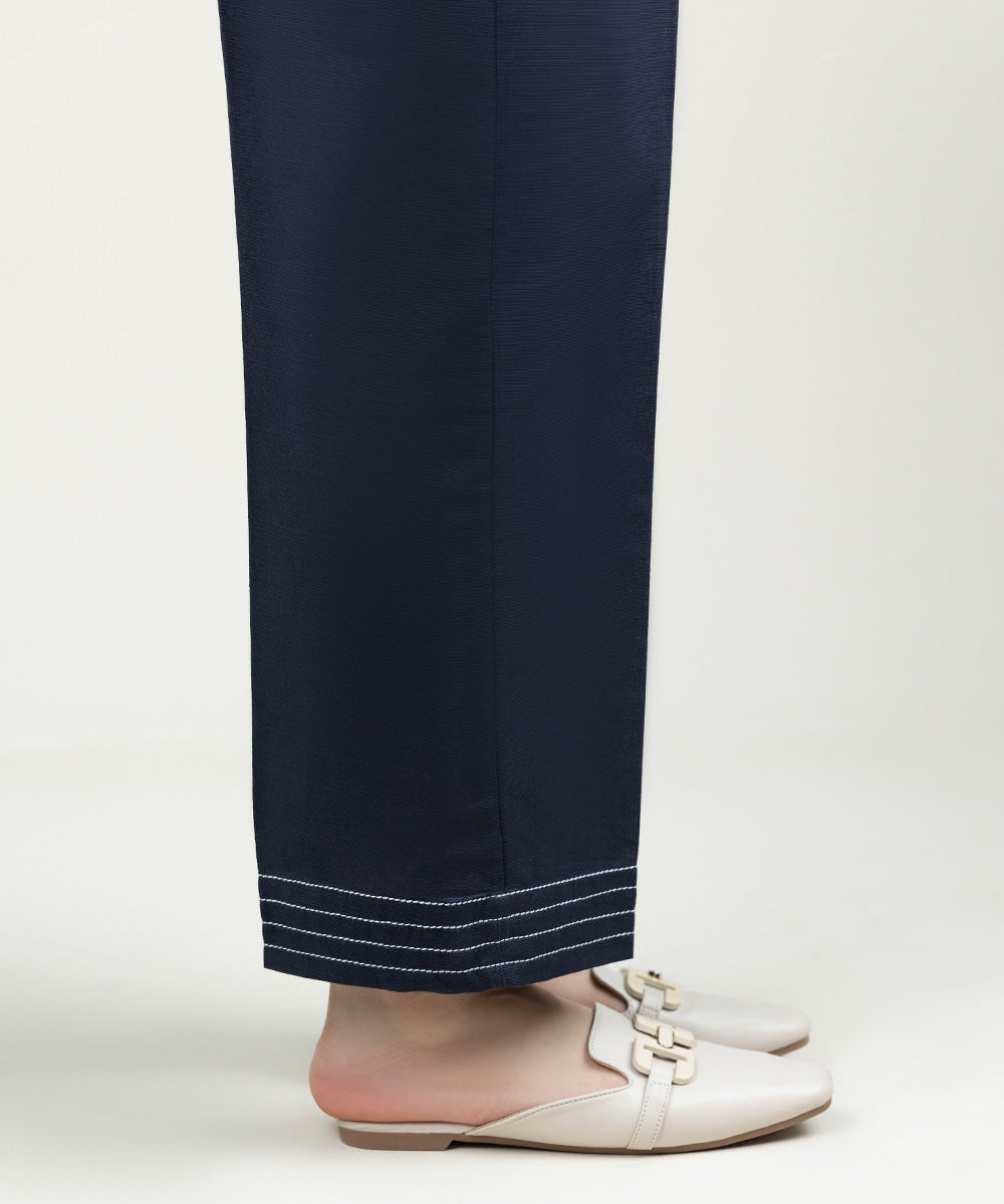 Women's Pret Khaddar Solid Navy Blue Straight Pants