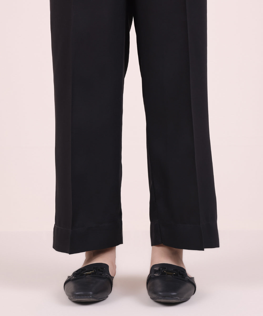 Women's Pret Linen Solid Black Straight Pants