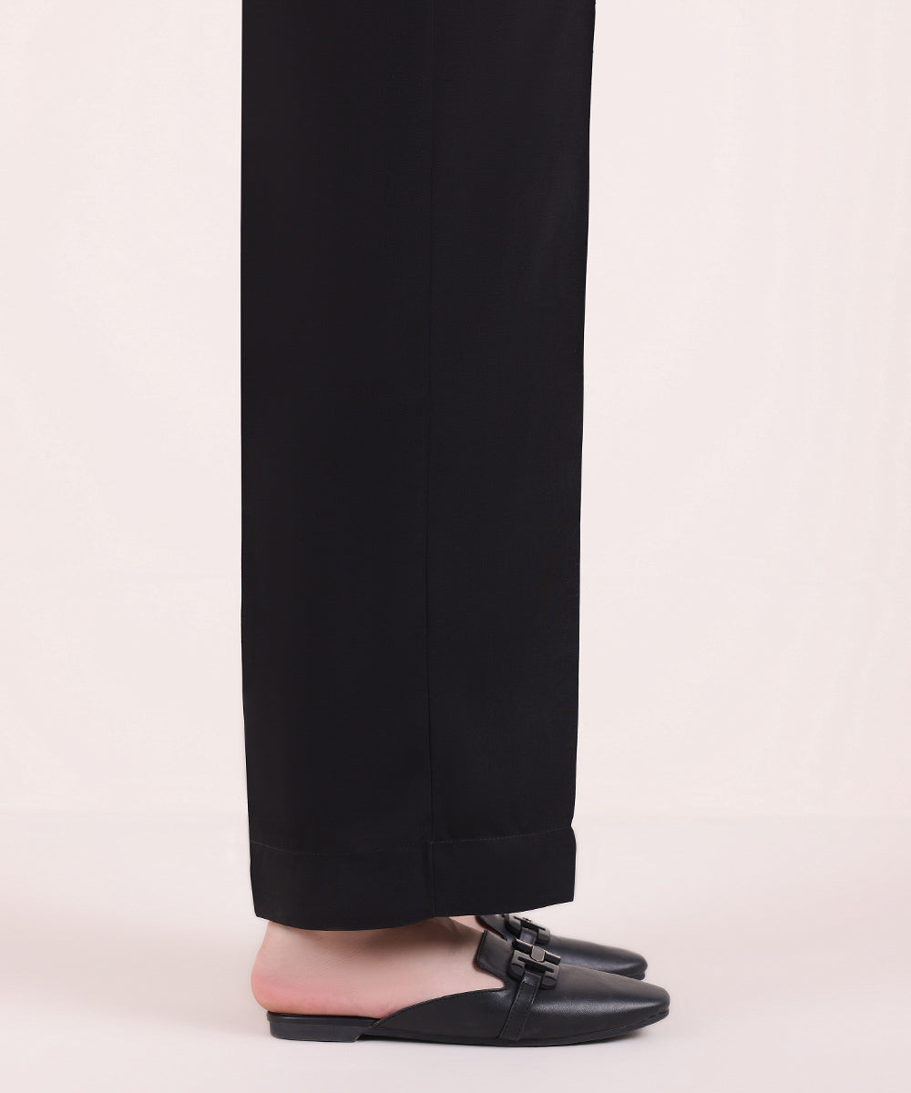 Women's Pret Linen Solid Black Straight Pants