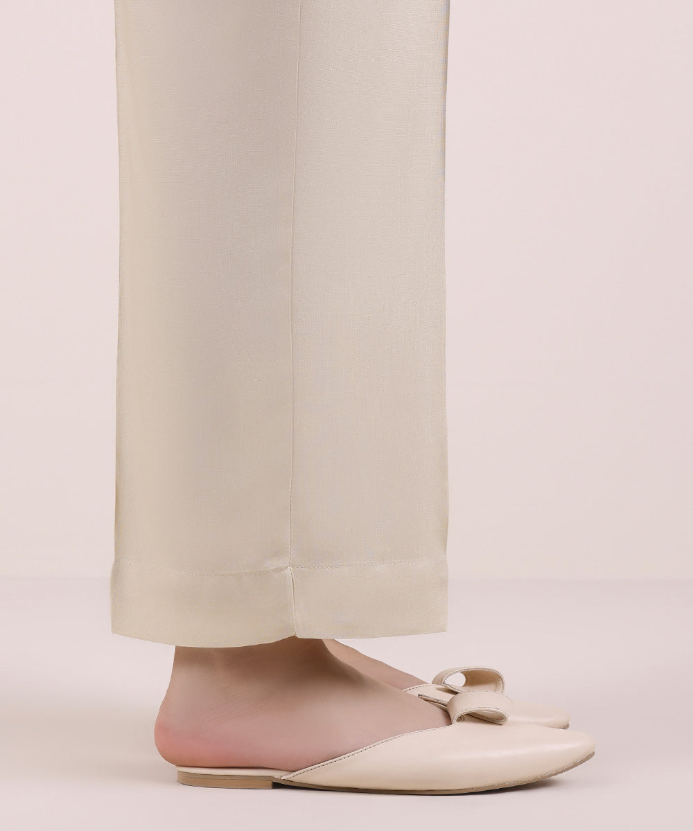 Women's Pret Linen Solid Beige Straight Pants