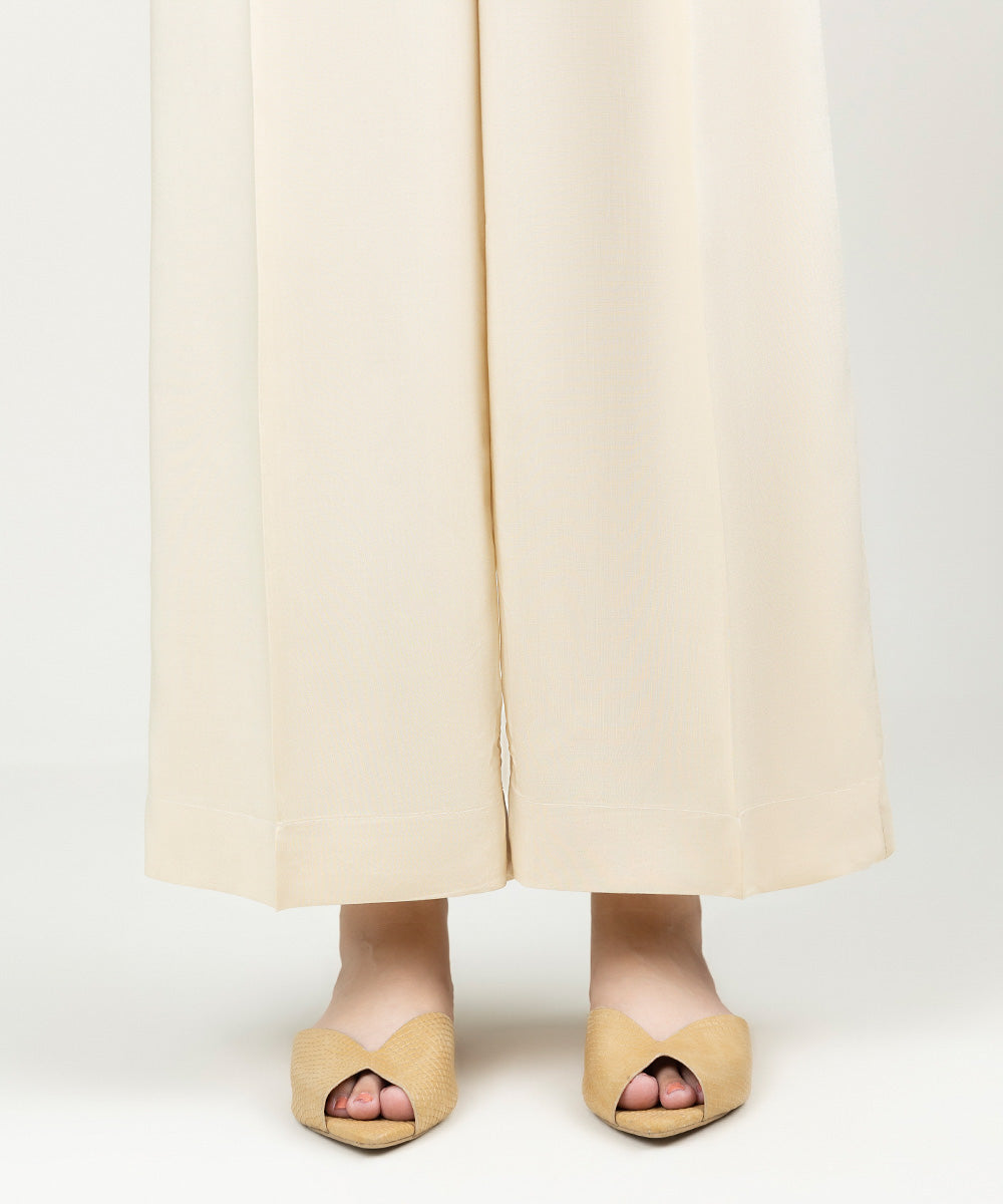 Women's Pret Linen Solid Beige Culottes