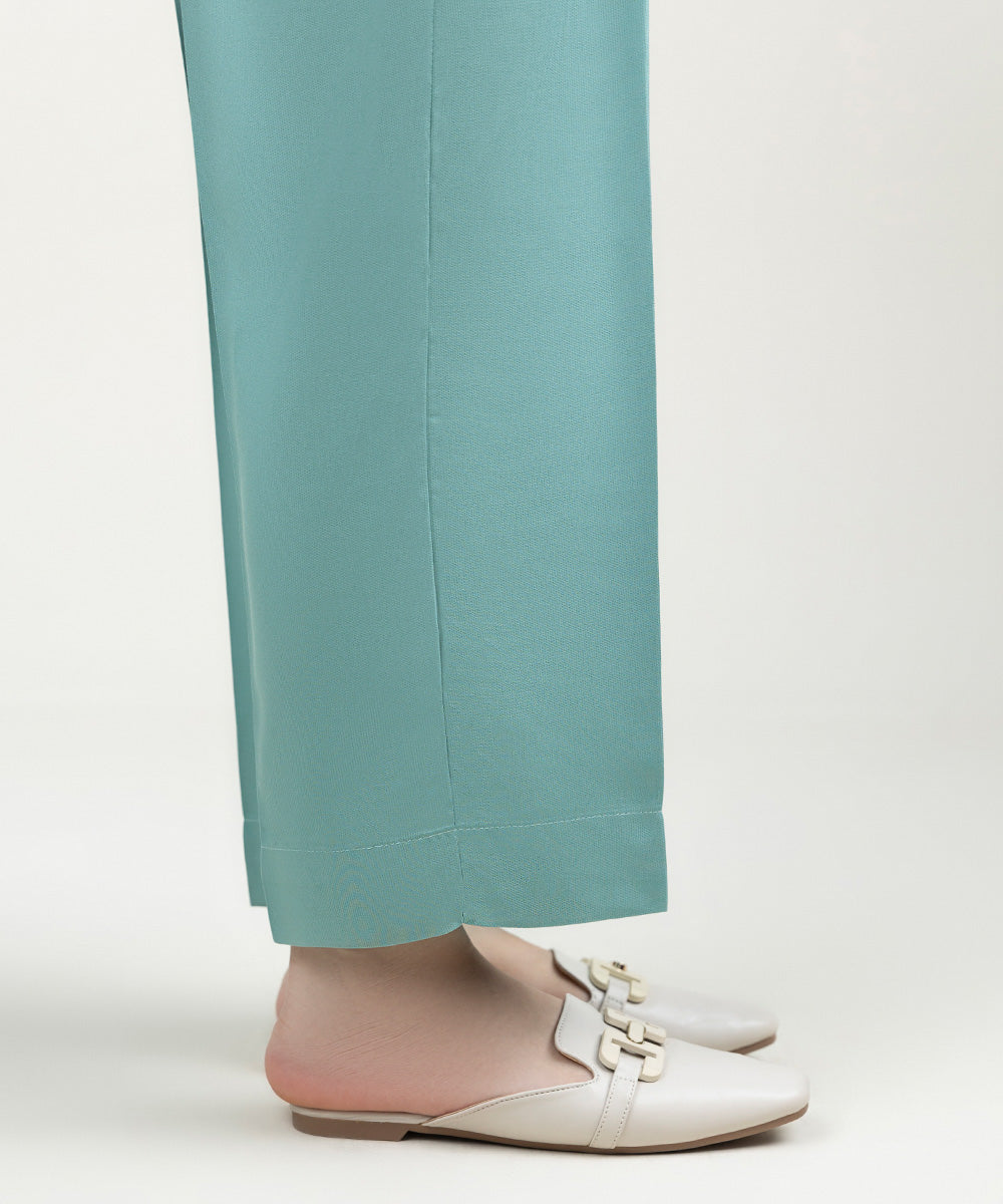 Women's Pret Bedford Solid Light Turquoise Straight Pants