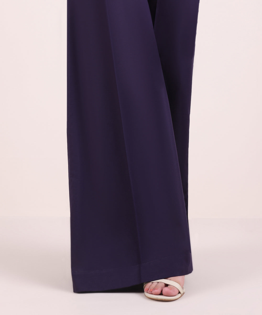 Women's Pret Cambric Solid Deep Violet Flared Pants