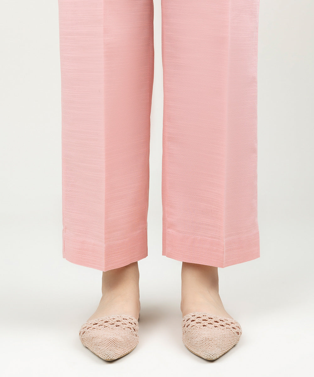 Women's Pret Khaddar Solid Powder Pink Straight Pants