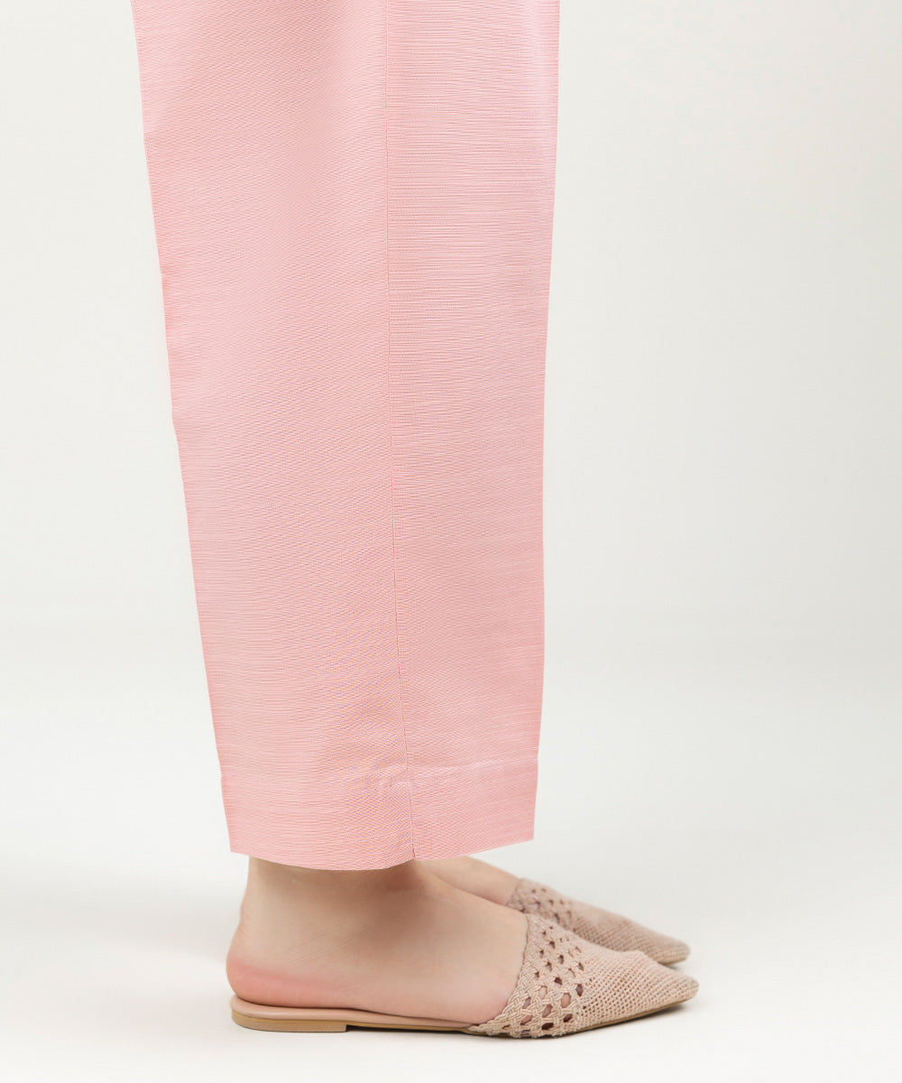 Women's Pret Khaddar Solid Powder Pink Straight Pants