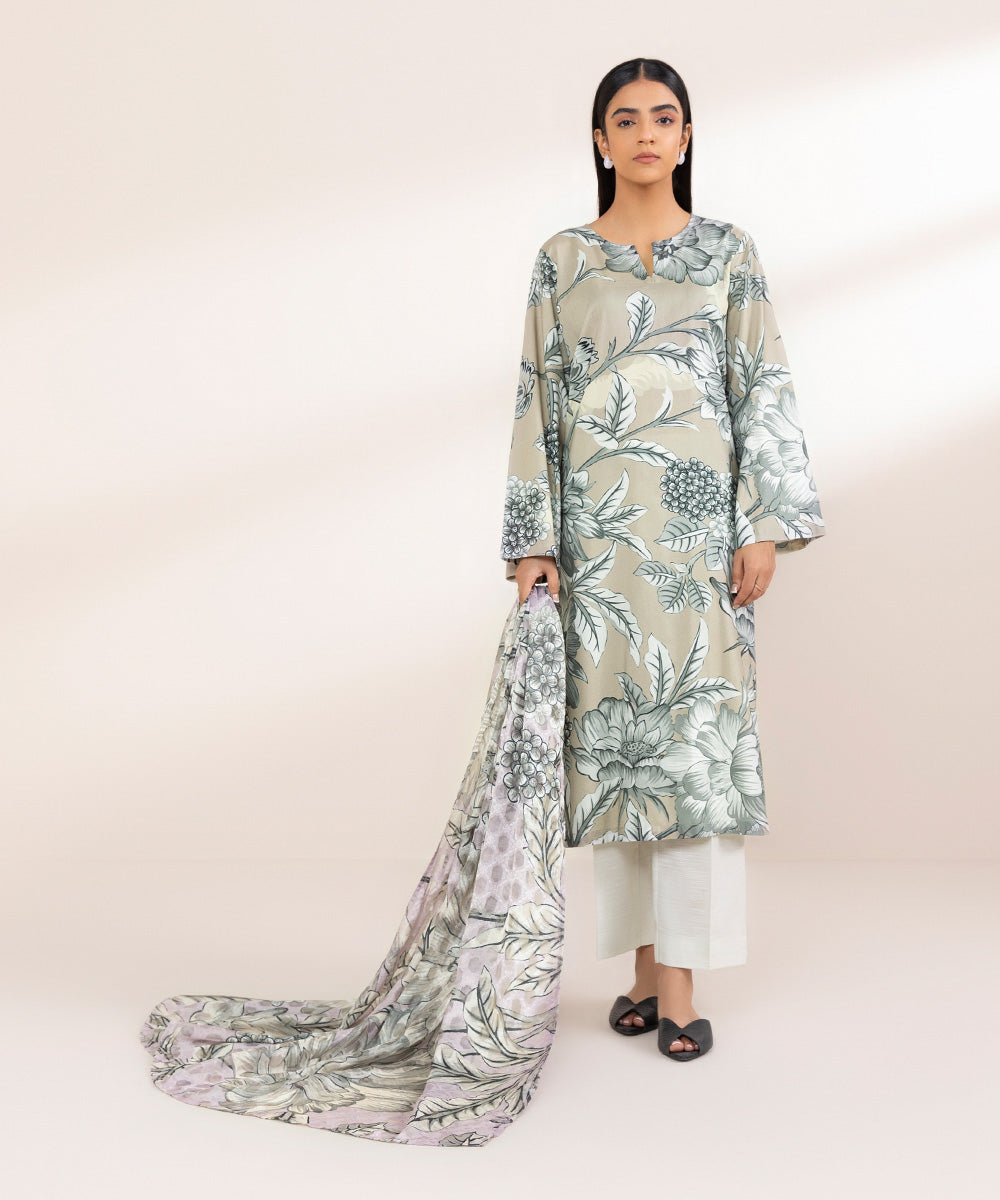 Brochea Jacquard Grey Printed Dupatta