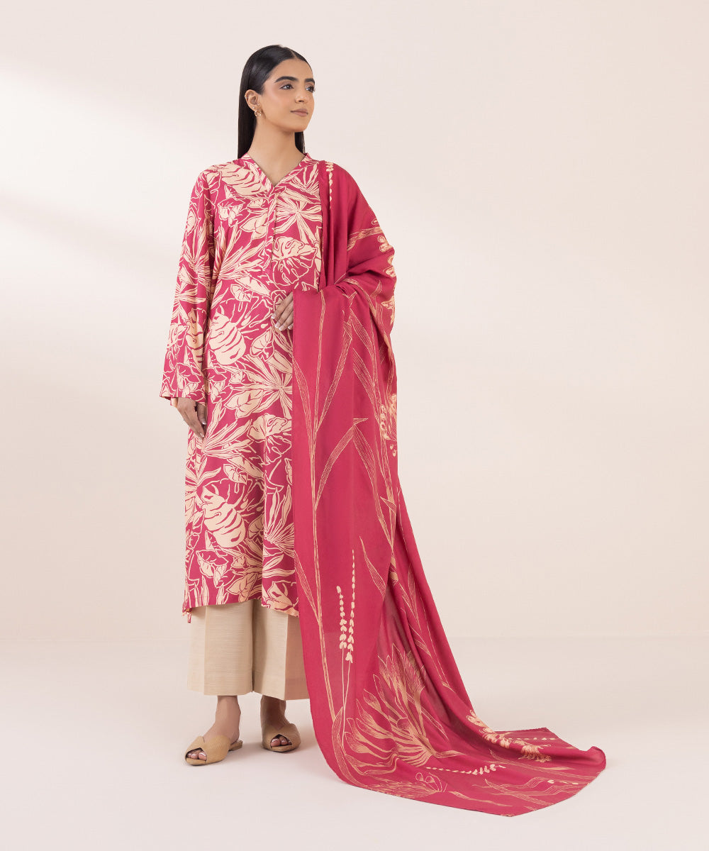 Linen Pink Printed Dupatta