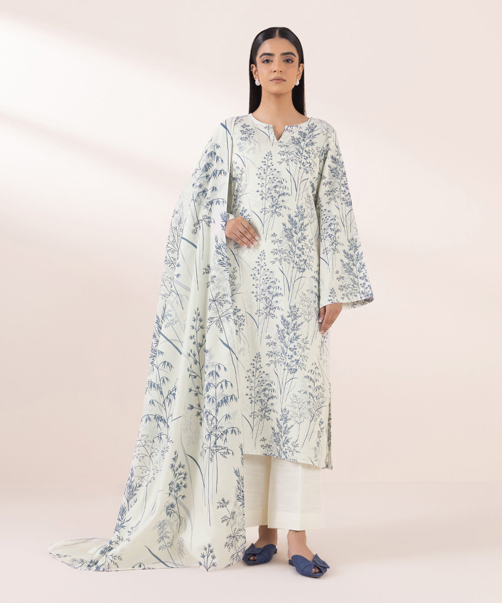 Khaddar Off White Printed Dupatta