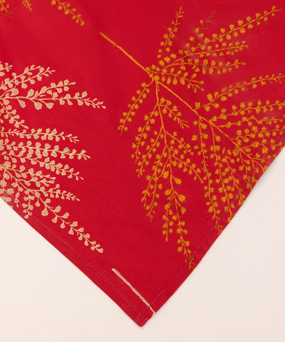 Linen Red Printed Dupatta