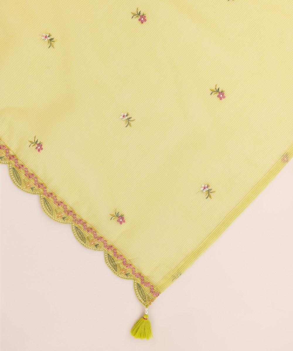 Blended Textured Karandi Yellow Embroidered Dupatta