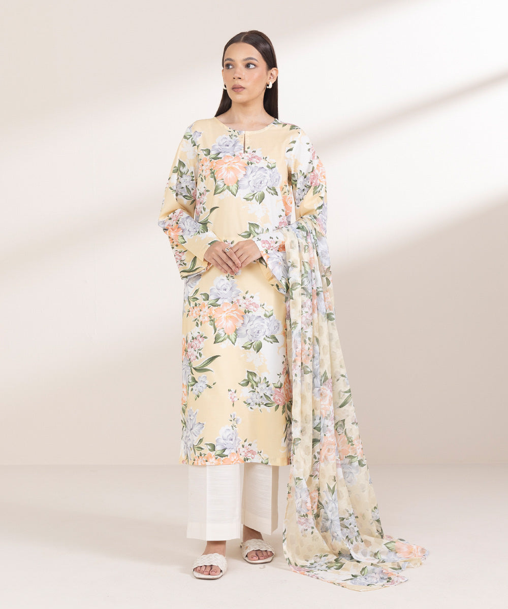 Brochea Jacquard Printed Panna Cotta Yellow Dupatta