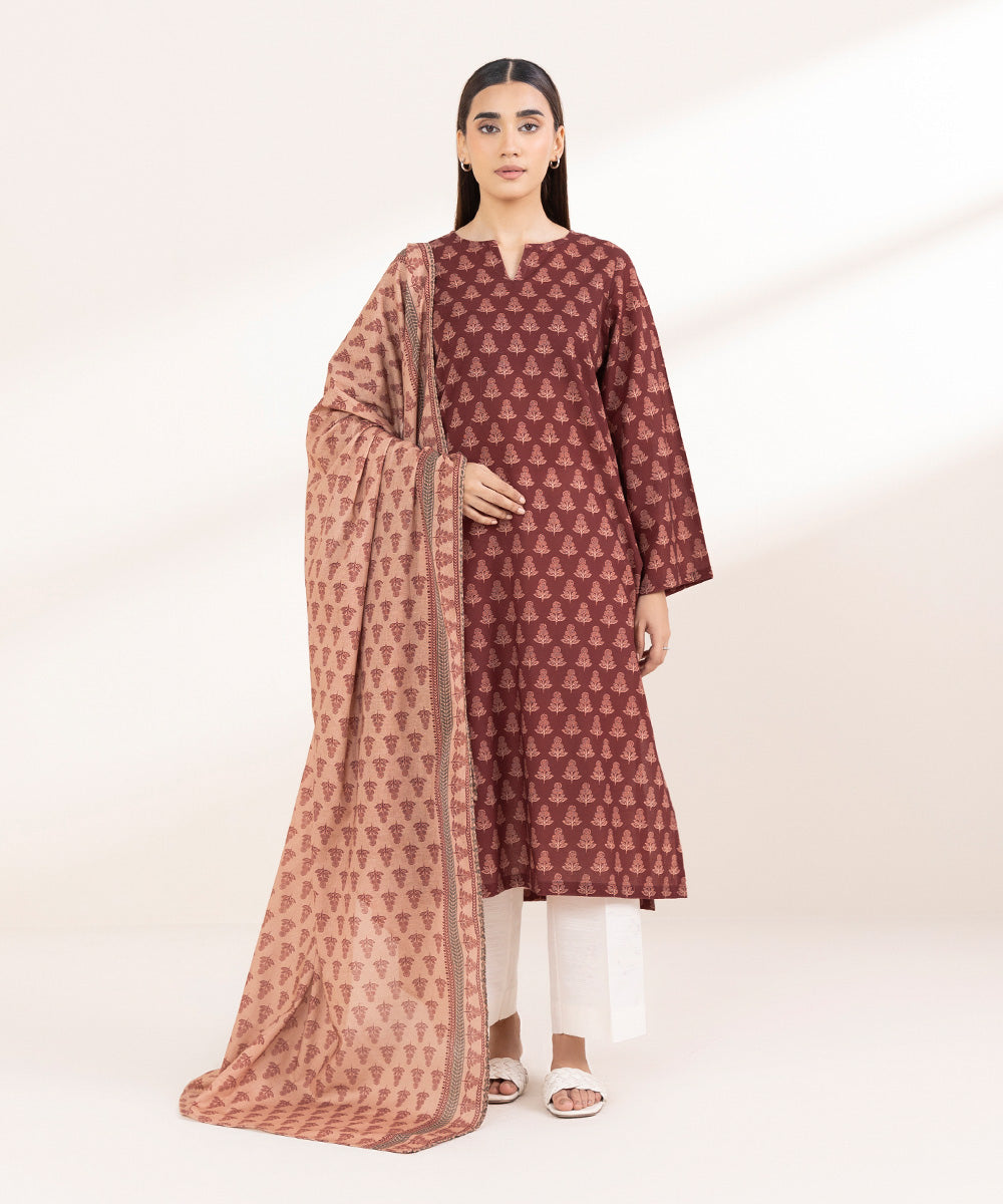 Dull Raw Silk Printed Brownish Pink Dupatta