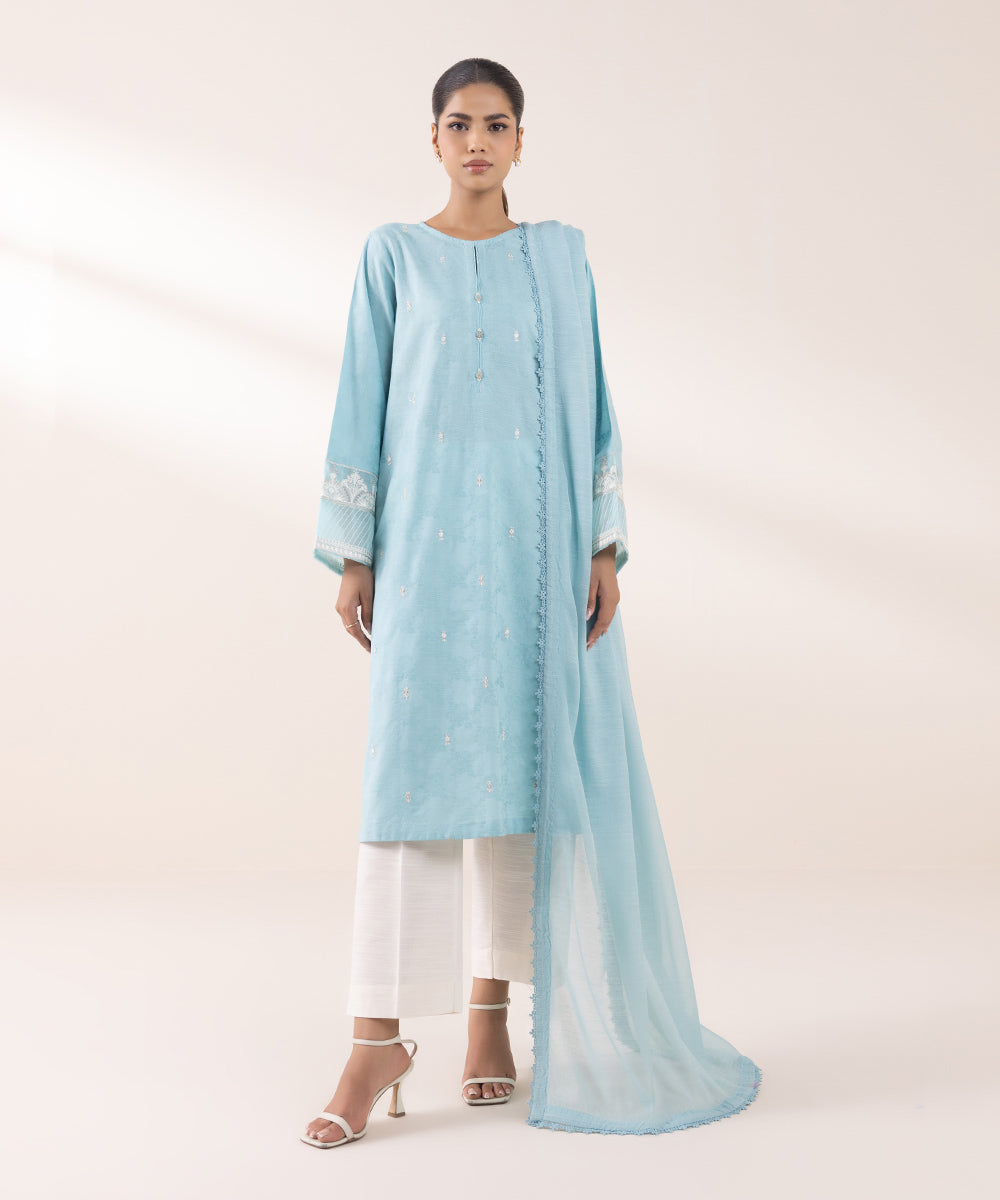 Dull Raw Silk Solid Sky Blue Dupatta