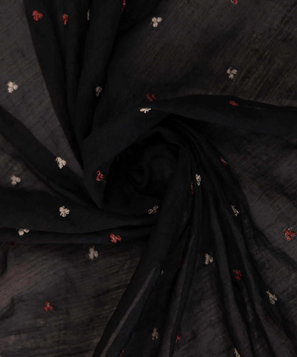 Dull Raw Silk Embroidered Black Dupatta