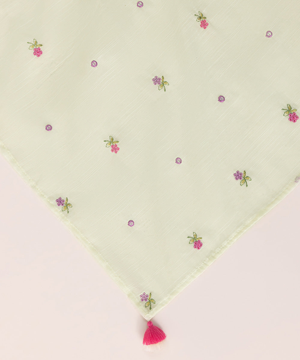 Dull Raw Silk Embroidered Off White Dupatta