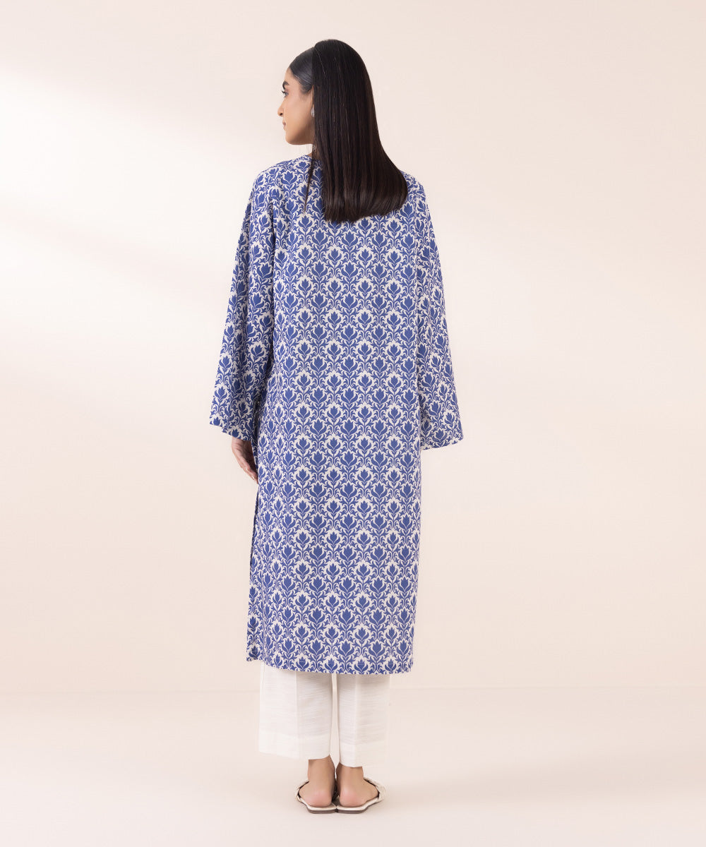 Women's Pret Khaddar Blue Printed Straight Shirt