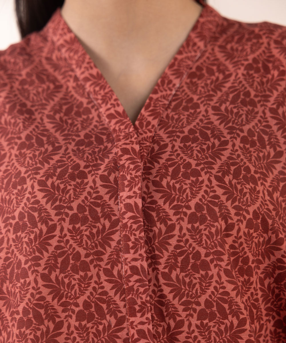 Women's Pret Khaddar Red Printed A-Line Shirt