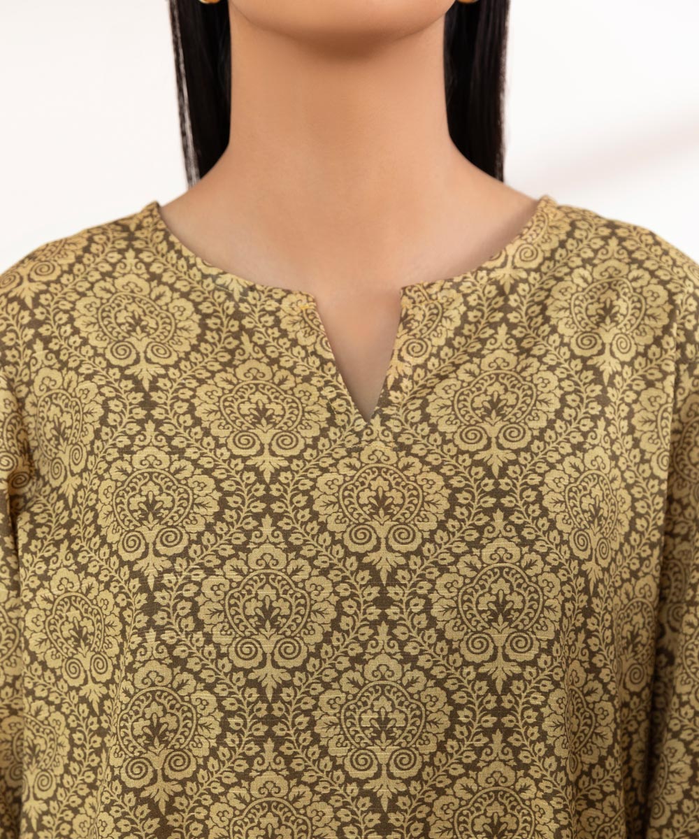 Women's Pret Khaddar Brown Printed A-Line Shirt