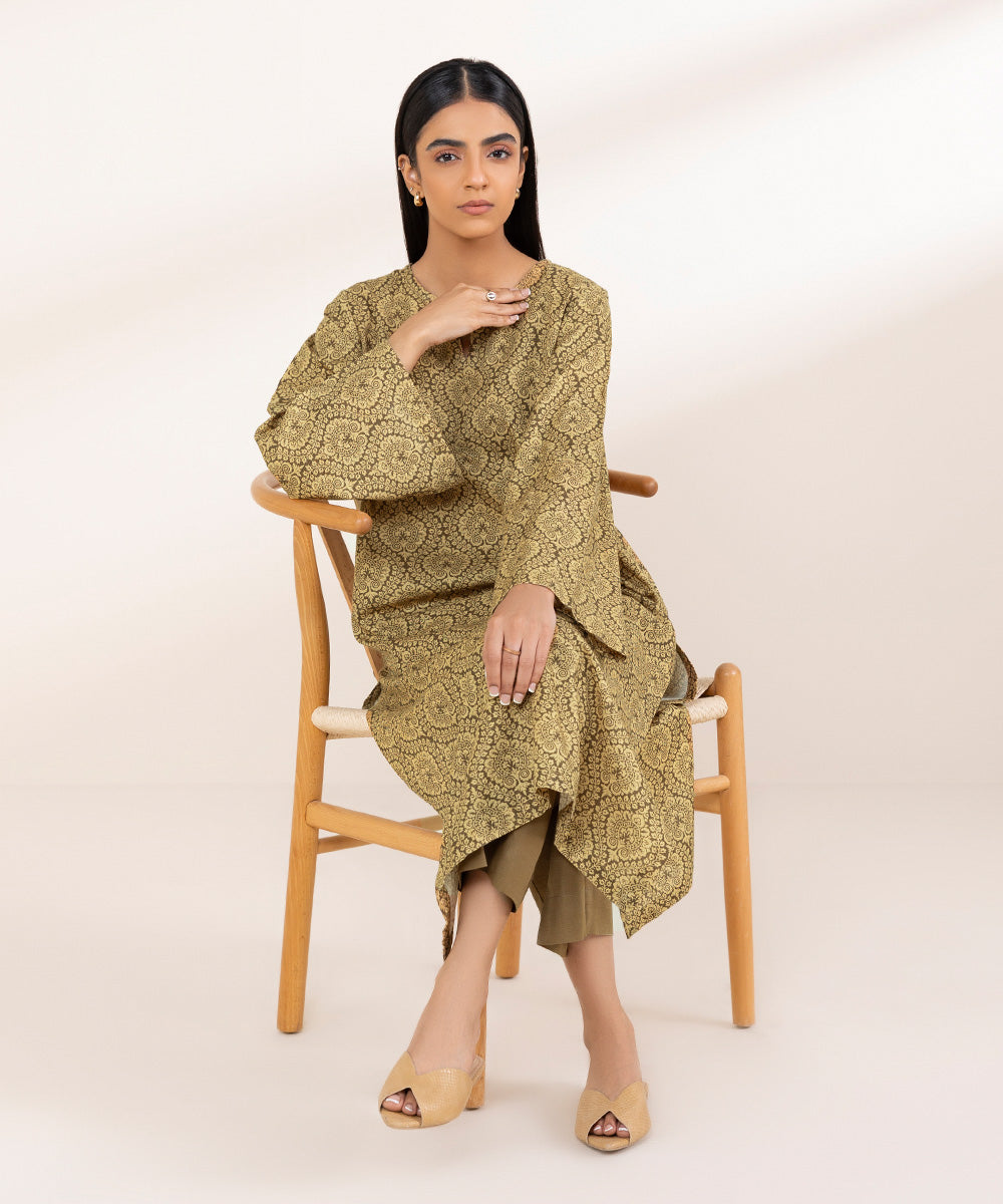 Women's Pret Khaddar Brown Printed A-Line Shirt