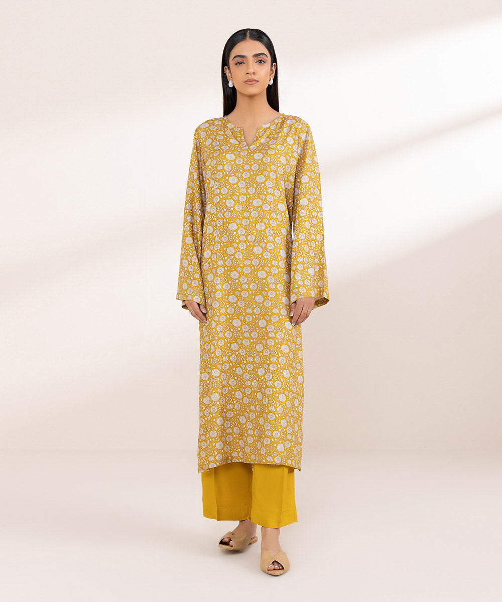 Women's Pret Linen Yellow Printed Straight Shirt